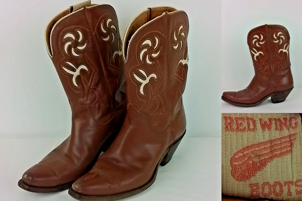 Red Wing Cowboy Boots Women's 8 Vintage 1950s Iconic Western,Tabs,Pinwheel#J2846